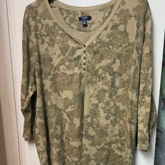 Chaps Women's 3X Camouflage V-neck 3/4 sleeve cotton top perfect condition - Picture 1 of 4